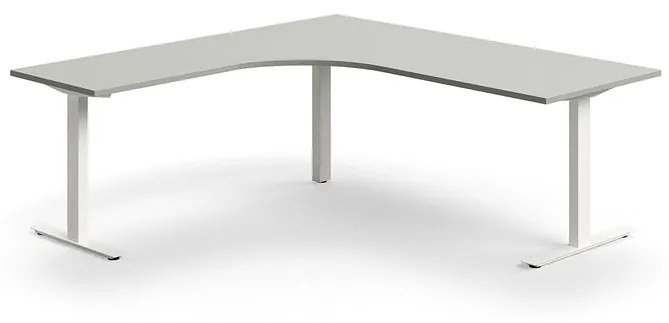 Kancelársky stôl QBUS, rohový, 2000x2000 mm, T-rám, biely rám, svetlošedá
