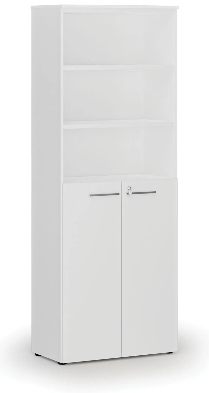 Kombinovaná kancelárska skriňa PRIMO WHITE, dvere na 3 poschodia, 800 x 420 x 2128 mm, biela