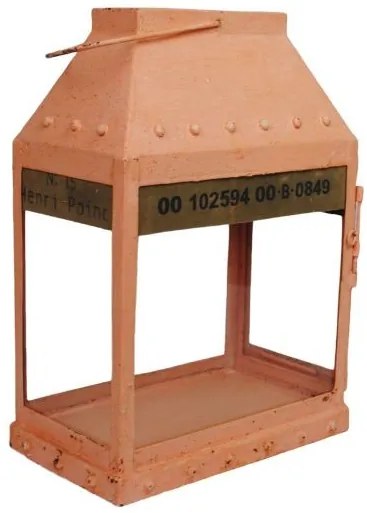 Lososová kovová lampáš s patinou Amy - 34 * 21 * 49 cm Lososová kovová lampáš s patinou Amy - 34 * 21 * 49 cm