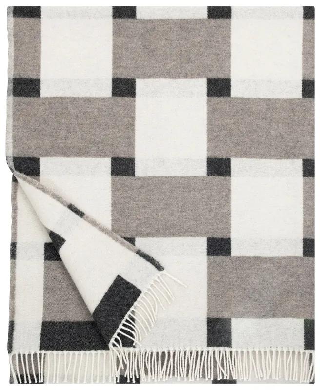 Vlnená deka Punos 130x180, bielo-béžovo-čierna