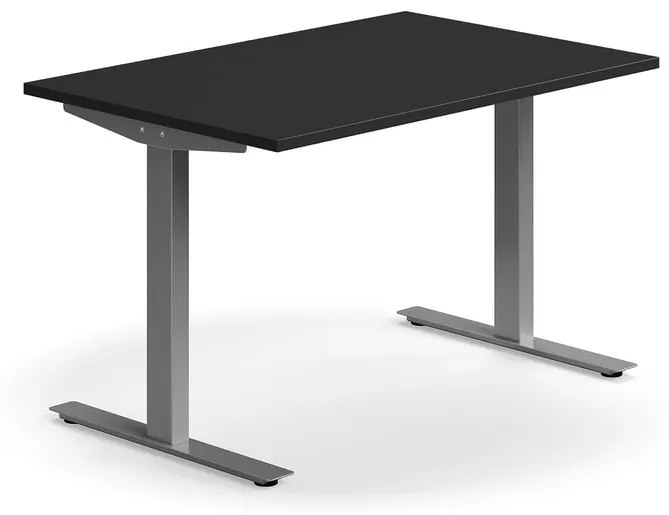 Kancelársky stôl QBUS, rovný, 1200x800 mm, T-rám, strieborný rám, čierna