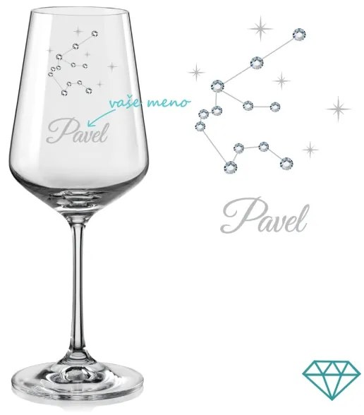 Pohár na víno súhvezdia Vodnára s kryštálmi