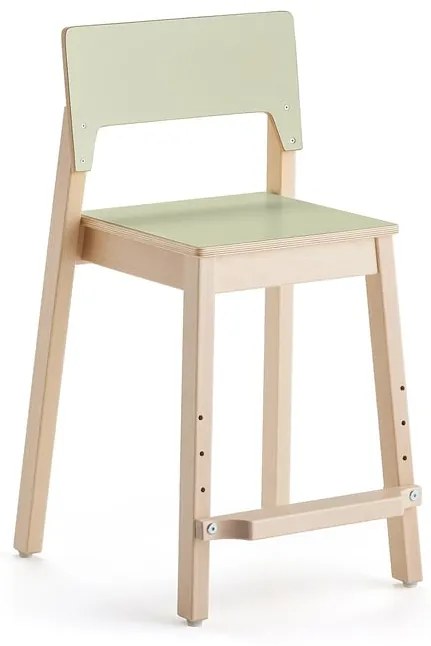 Vysoká detská stolička LOVE, V 500 mm, breza, laminát - zelená