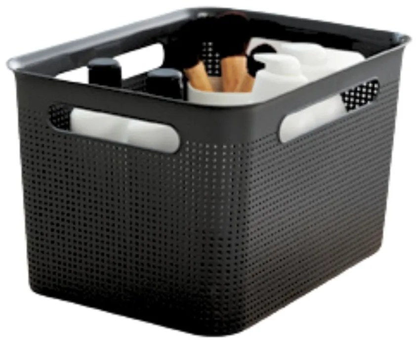 Úložný box s rúčkami BRISEN 16l, 36x26,2x21cm, čierny S vekom / Bez veka: Bez veka