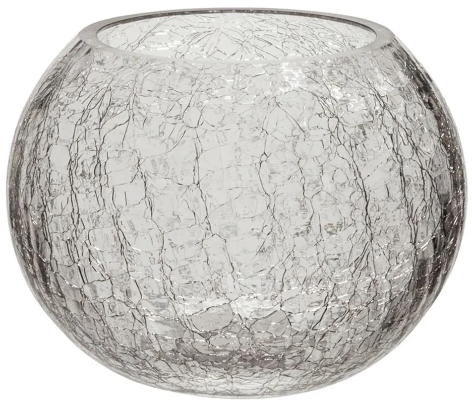 Sklenený guľatý svietnik s popraskaním M - 15 * 15 * 11,5 cm