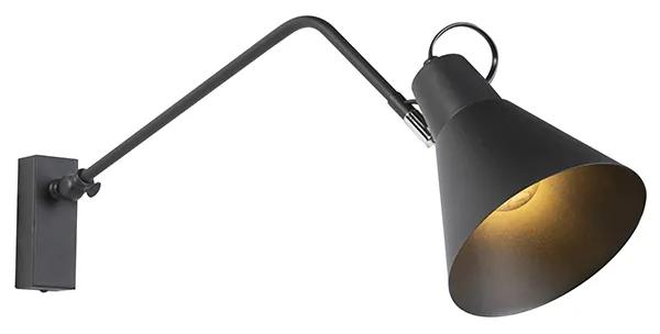 Dizajnová nástenná lampa čierna nastaviteľná - Luna