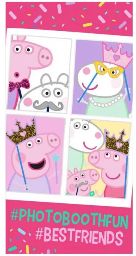 Bavlnená plážová osuška Prasiatko Peppa vo fotokabínke - 100% bavlna - 70 x 140 cm