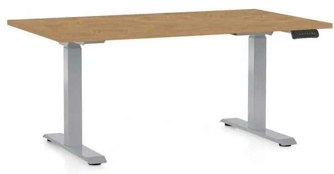 Výškovo nastaviteľný stôl OfficeTech D, 120 x 80 cm, sivá podnož, dub kamenný