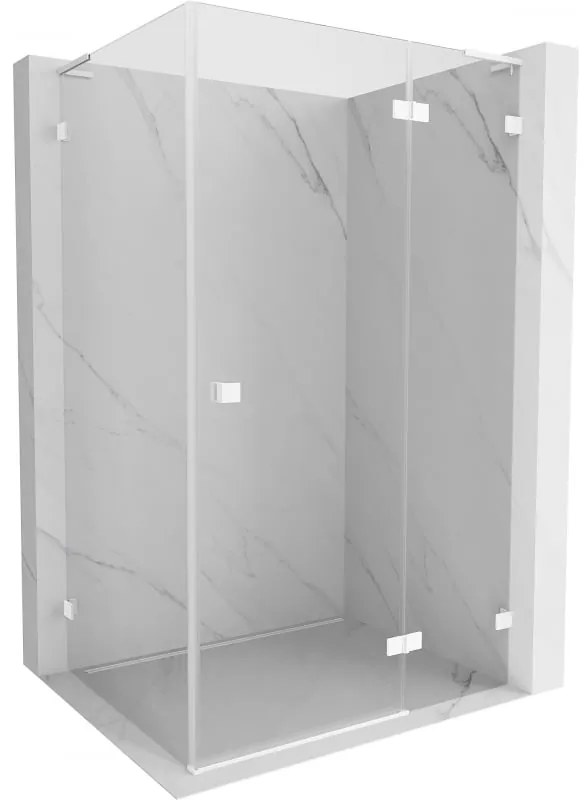 Mexen Lunar, L pravý výklopný sprchový kút 75 x 70 cm, 8mm číre sklo, biely profil, 834L-075-070-20-00-P