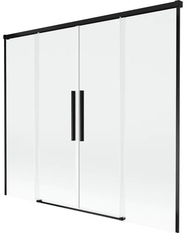 Mexen Rox, 2-krídlová posuvná vaňová zástena 170 x 150 cm, 8mm číre sklo, čierny matný profil, 8C9-170-002-70-00