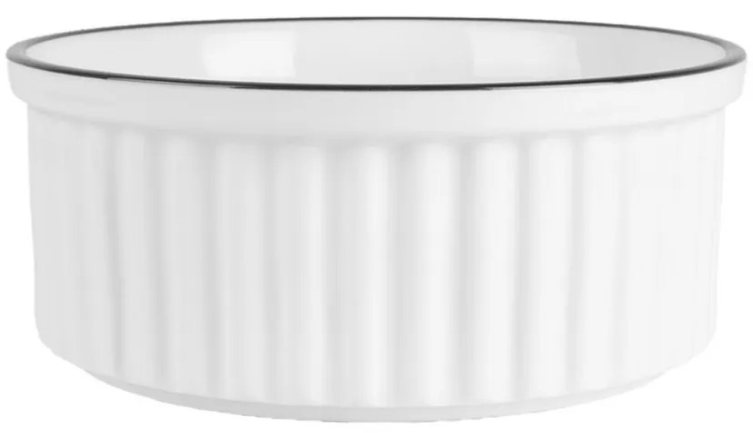 Biela keramická miska s vrúbkami a čiernym okrajom - Ø 16*7 cm / 650 ml