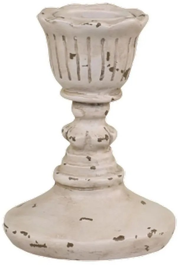 Béžový antik dekoračný svietnik na úzku sviečku Flower - Ø 7*8 cm