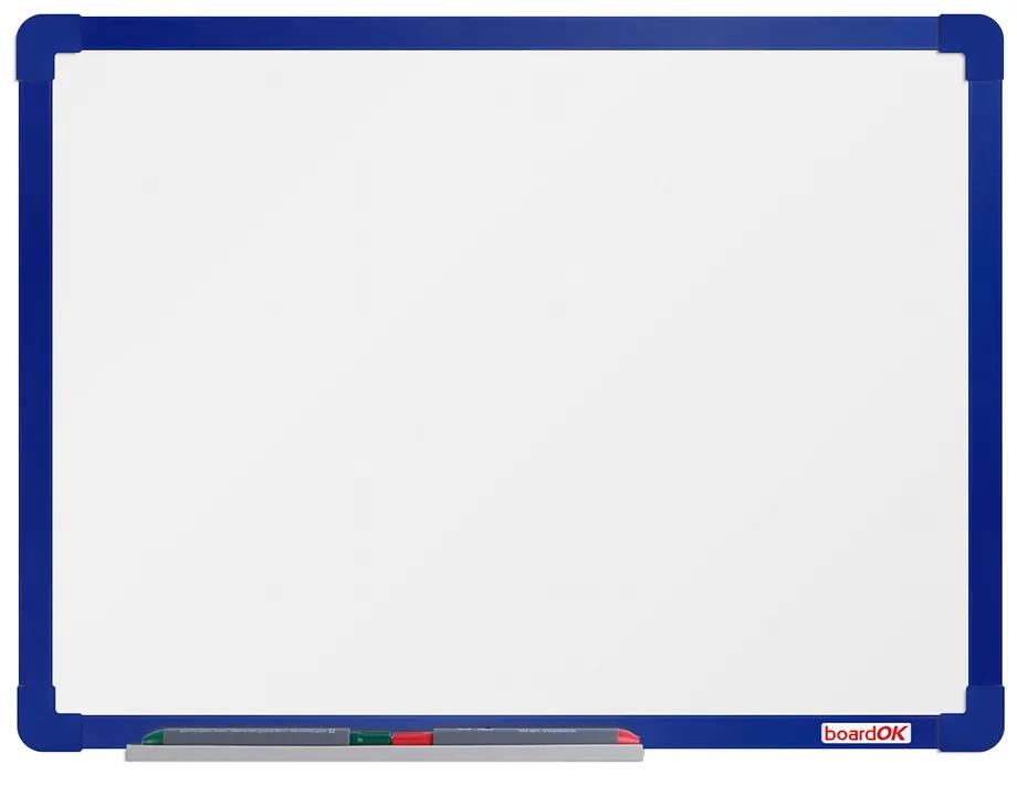 Biela magnetická popisovacia tabuľa boardOK 600 x 450 mm, modrý rám