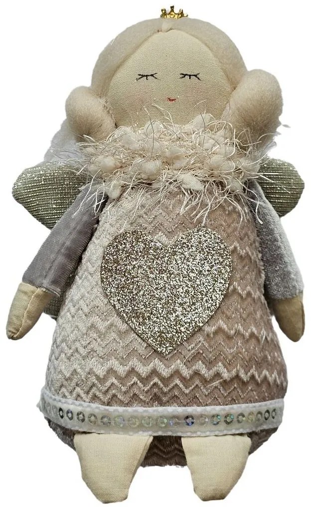 Dekoratívna látková figúrka anjel v šatôčkach so srdiečkom - 12*8*16 cm
