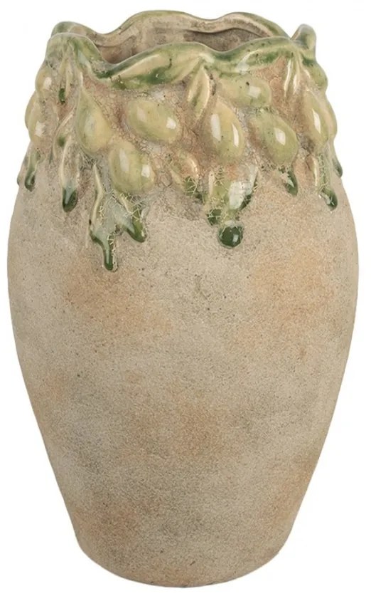 Béžový antik terakotový obal na kvetináč s olivami Olives - Ø 18*27 cm