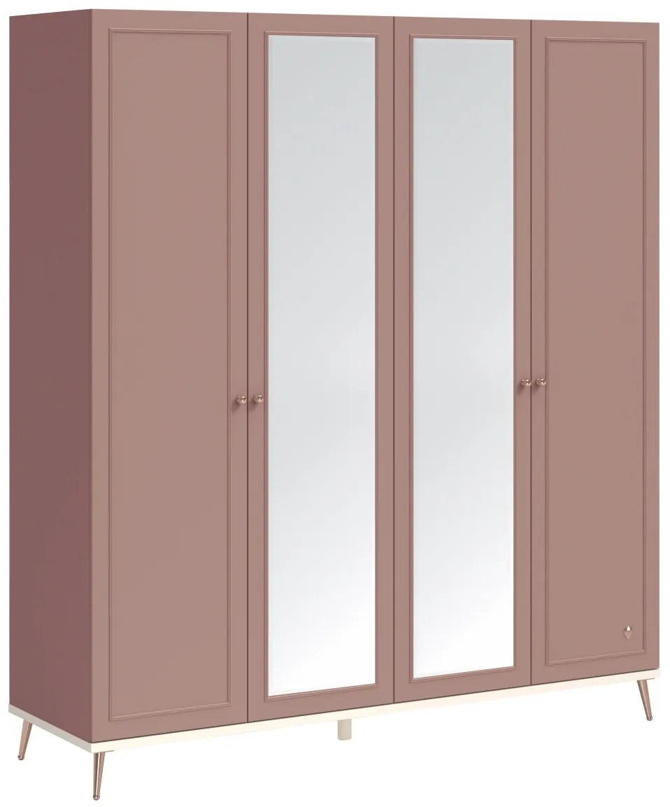 Štvordverová šatníková skriňa so zrkadlom Beauty - ružová, béžová