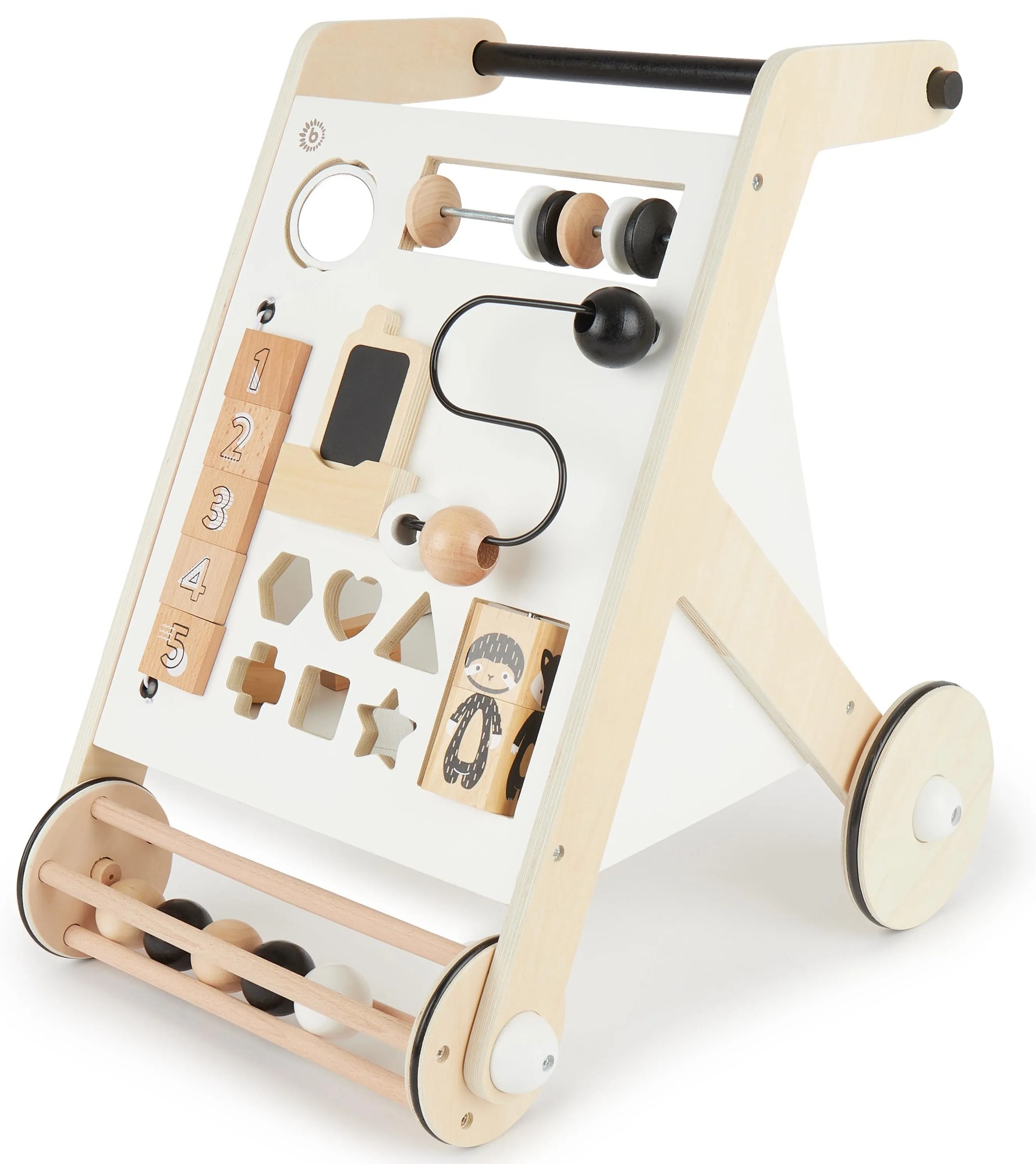 Bieco - Drevená detská chodúľka s aktivitami - Black & White