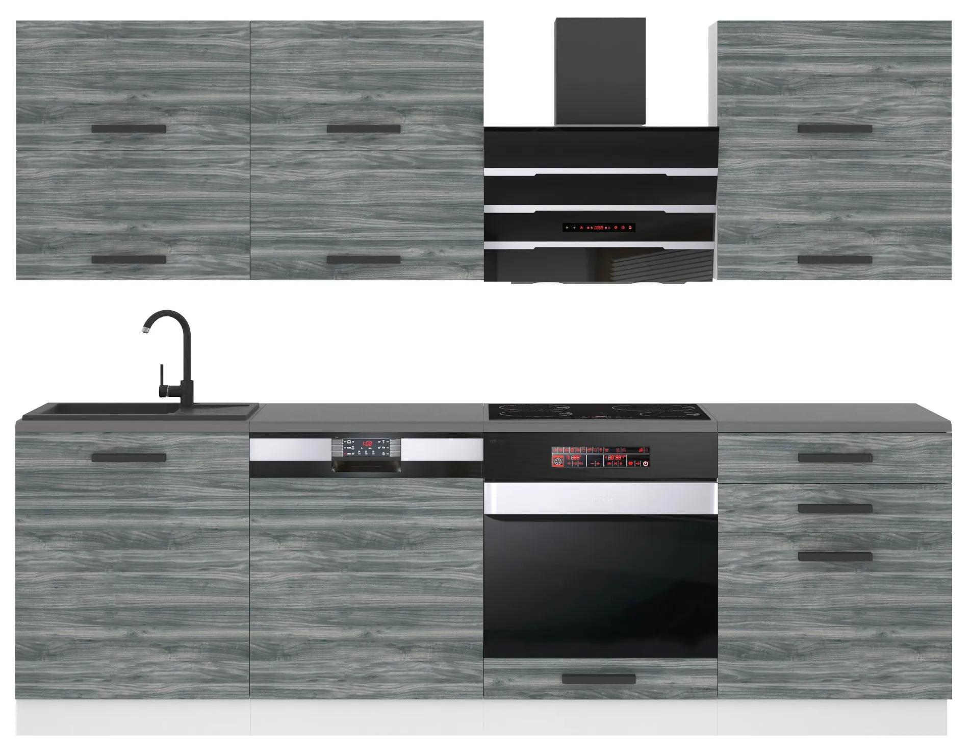 Kuchynská linka Belini Premium Full Version 240 cm šedý antracit Glamour Wood s pracovnou doskou MADISON