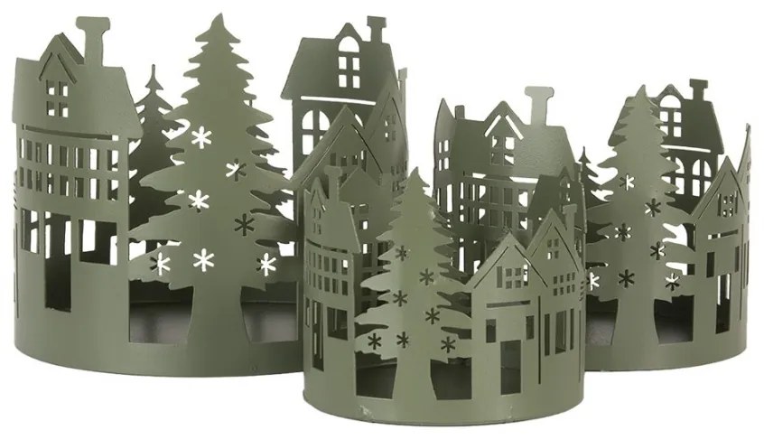 3ks zelený svietnik Amster Antiq - Ø 15*15 / Ø 11*12 / Ø 10*10 cm