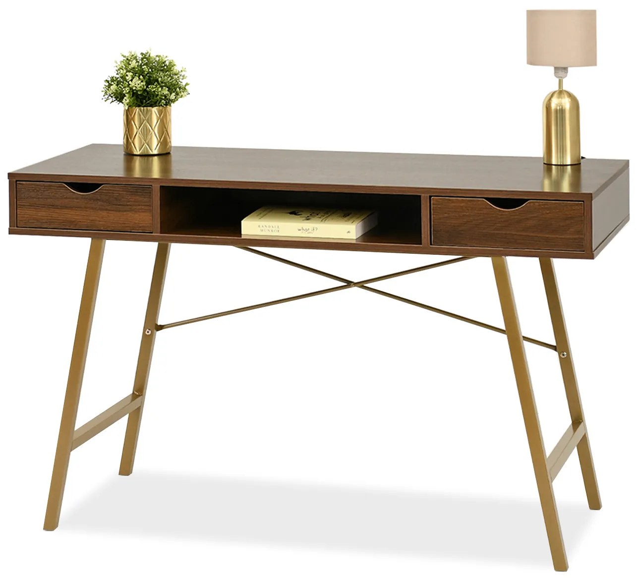 PC stolík Gavon (orech + zlatá). Akcia -31%. Vlastná spoľahlivá doprava až k Vám domov. 1109761