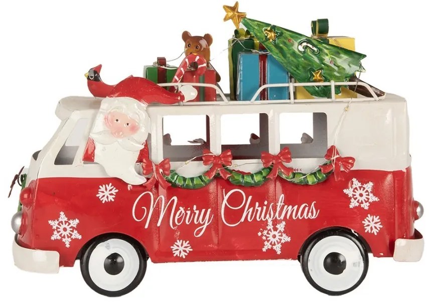Vianočná kovová dekorácia Santa v aute a ľad svetielkami - 31*15*21 cm / 2*AA