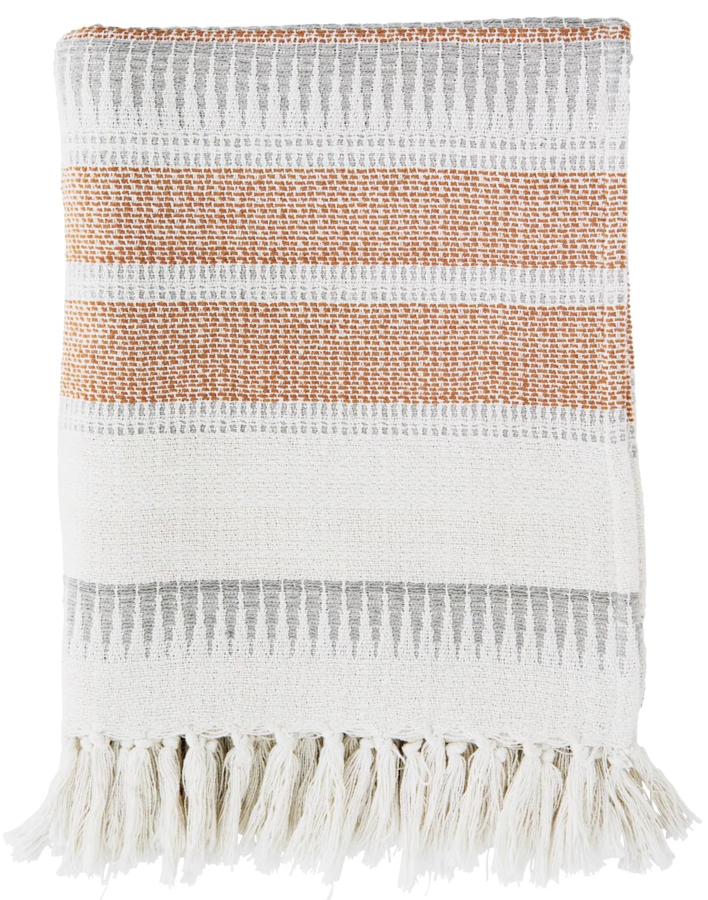 MADAM STOLTZ Prehoz z recyklovanej bavlny Off White/Orange/Grey 125 × 150 cm