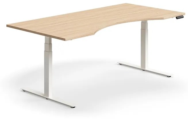 Výškovo nastaviteľný stôl QBUS, s výrezom, 2000x1000 mm, biely rám, dub