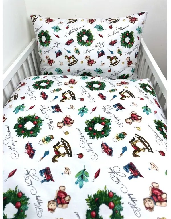 INTERMEDIC SK Vianočná posteľná obliečka do postieľky Christmas Teddy 90x130/45x65 cm