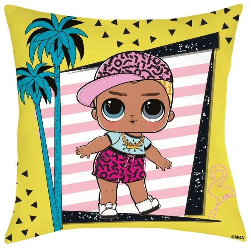 Detský vankúš L.O.L. Surprise, žltý s palmami - 40 x 40 cm