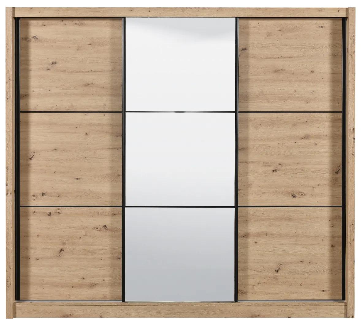 Šatníková skriňa s posuvnými dvermi a zrkadlem Debby 245 - dub artisan