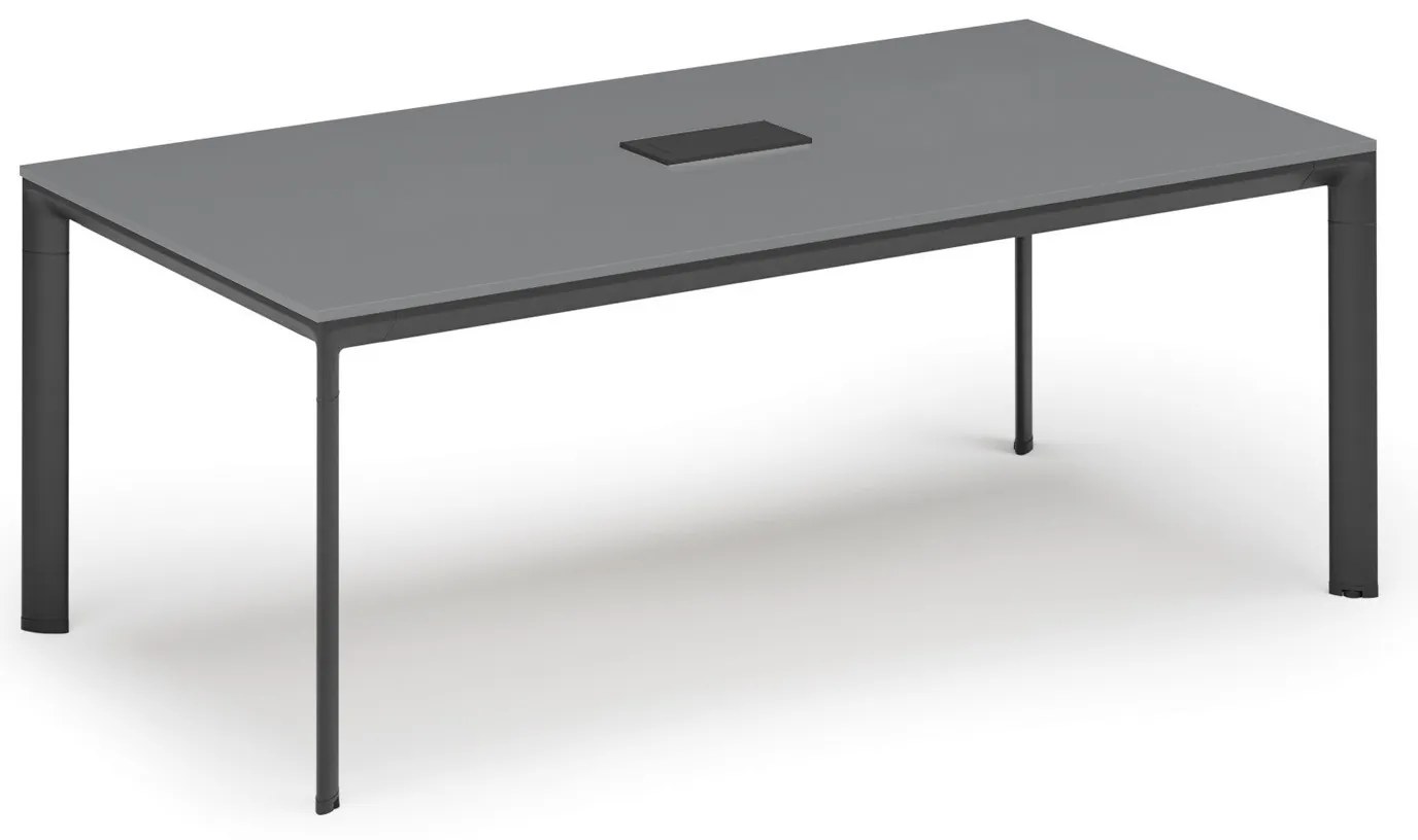 Rokovací stôl PRIMO INVITATION, 200x100 cm, grafit + stolná zásuvka TYP III, čierna