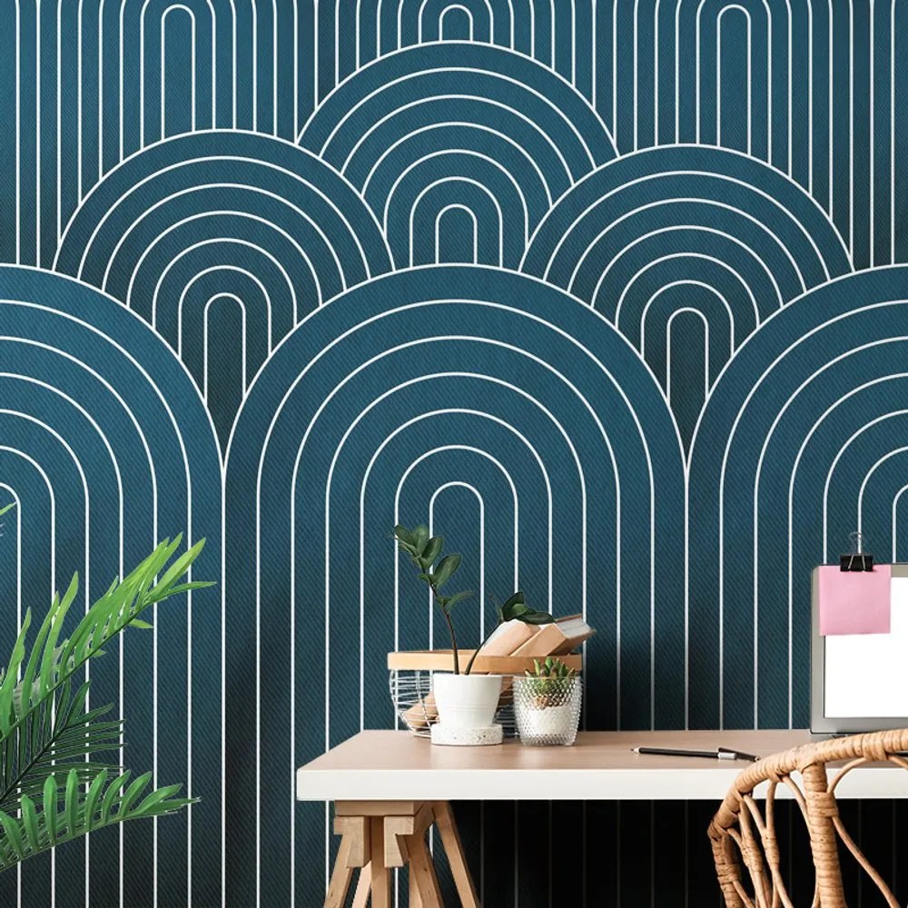 Samolepiaca tapeta modrý vzor dúhy Mid-Century
