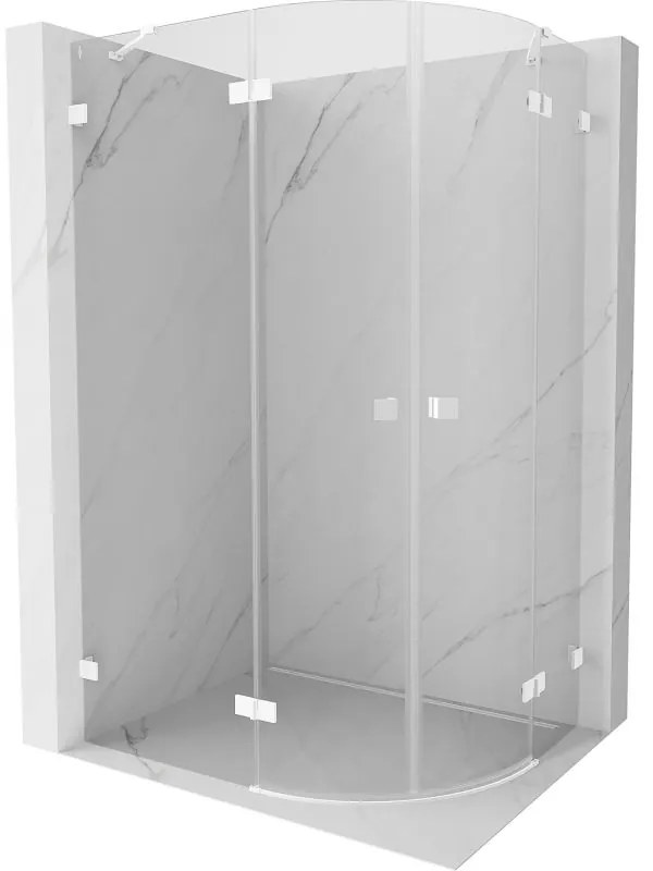 Mexen Lunar, polkruhový sprchový kút naklápací doľava 90 x 70 cm, 8mm číre sklo, biely profil, 833-090L-070P-20-00