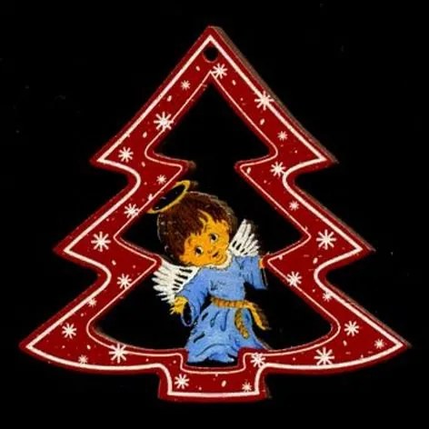 AMADEA Drevená ozdoba farebná stromček s anjelom 6 cm