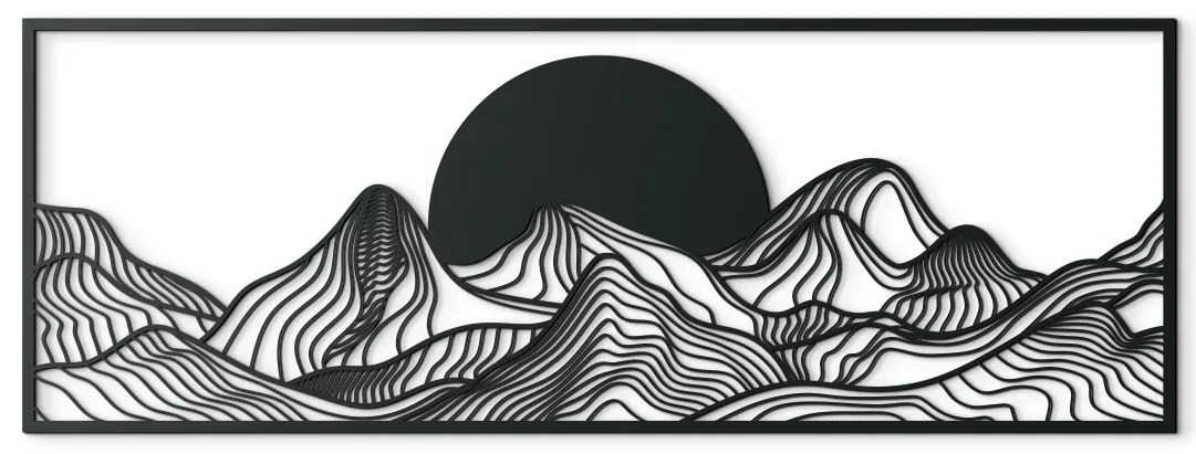 drevko Široký obraz Západ slnka za horami Rozmer obrazu: 32 x 89 cm, Farba dekorácie: Čierna