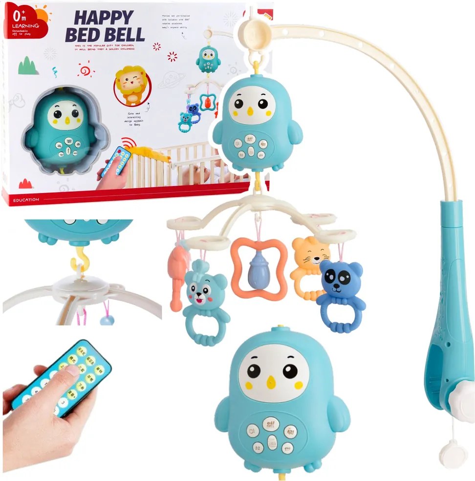 LEAN Toys Modré medvedíky - detský kolotoč s hrkálkou