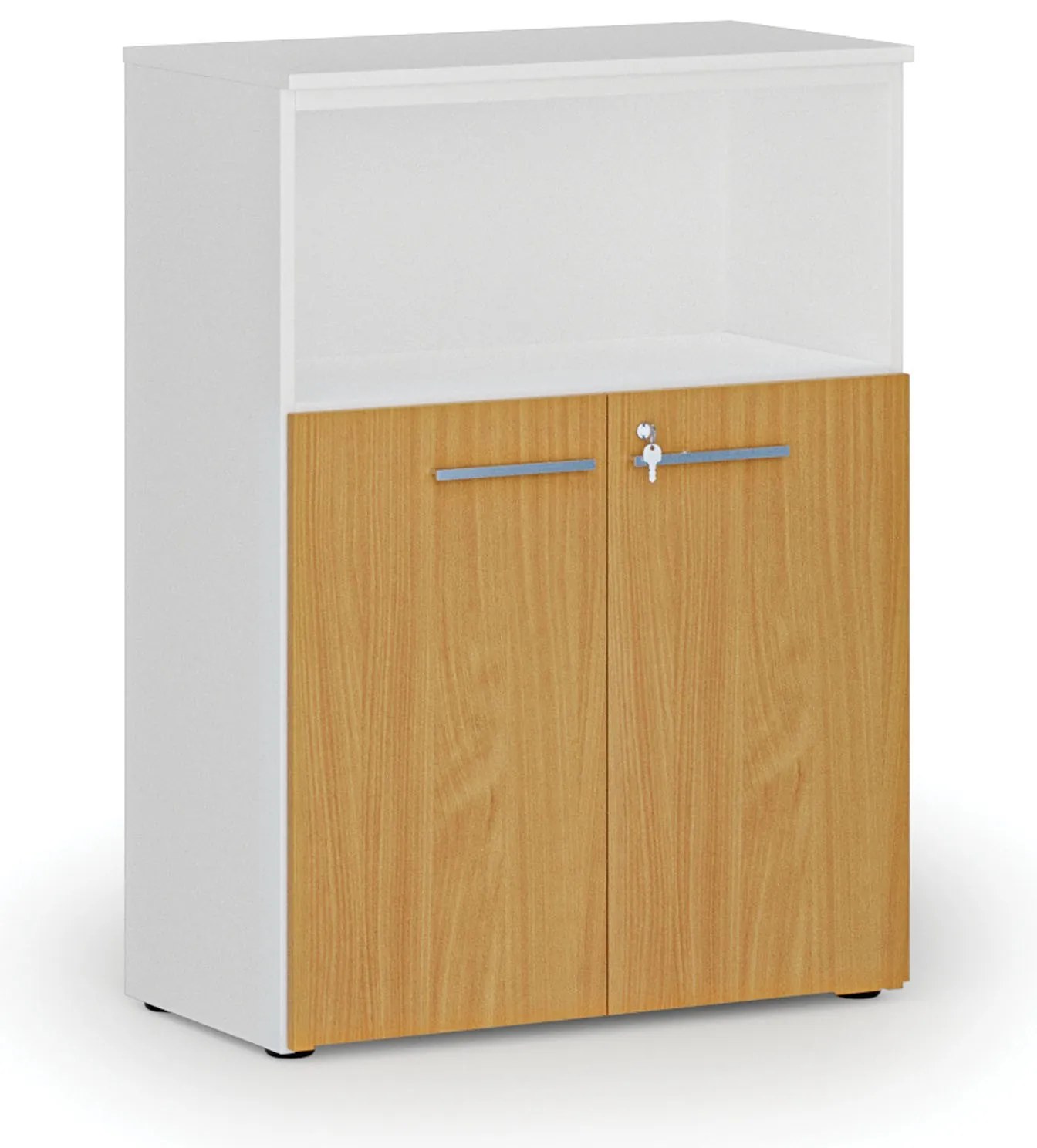 Kombinovaná kancelárska skriňa PRIMO WHITE, 800 x 420 x 1087 mm, biela/buk