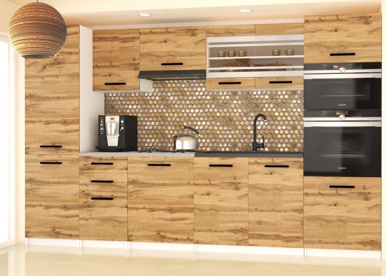 Kuchynská linka Belini 300 cm dub wotan s pracovnou doskou Syntka2 TOR SYNTKA2/7/WT/DW/0/B1