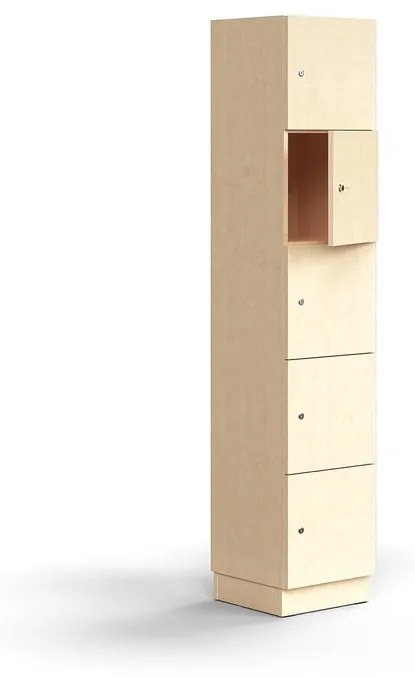 Priehradková skrinka QBUS, 5 priehradiek, so soklom, 2020x400x420 mm, breza