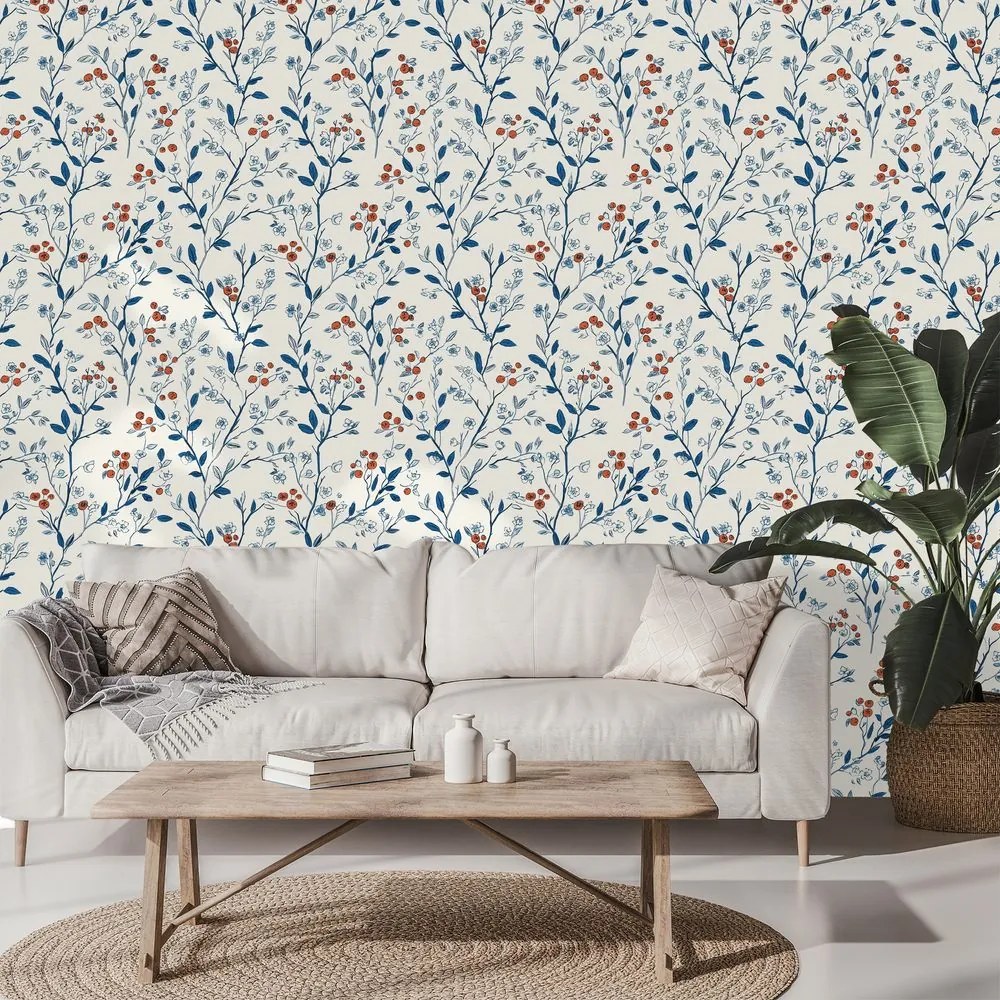 Samolepiaca tapeta jemné kvety na bielom pozadí