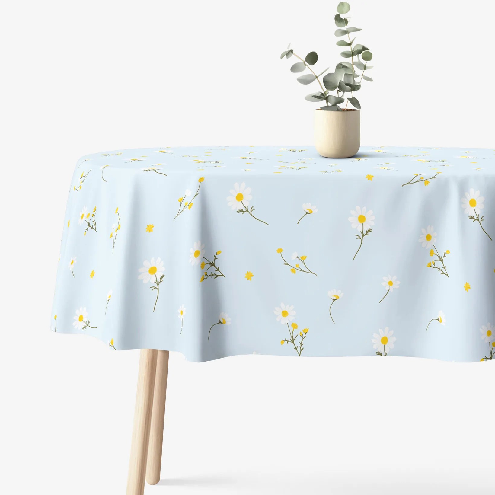 Goldea oválny obrus 100% bavlnené plátno - harmanček na svetlo modrom 120 x 180 cm