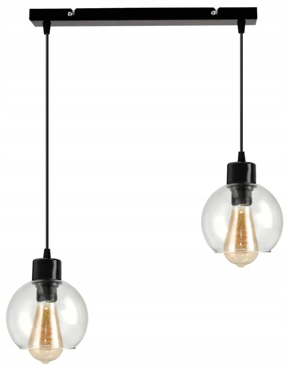 BERGE LED stropné závesné svietidlo 2xE27, priehľadná guľa, žiarovka