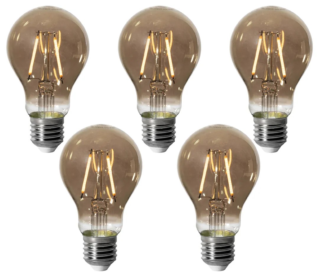 Sada 5 ks E27 dimbare LED lamp A60 smoke 3W 250 lm 2200K