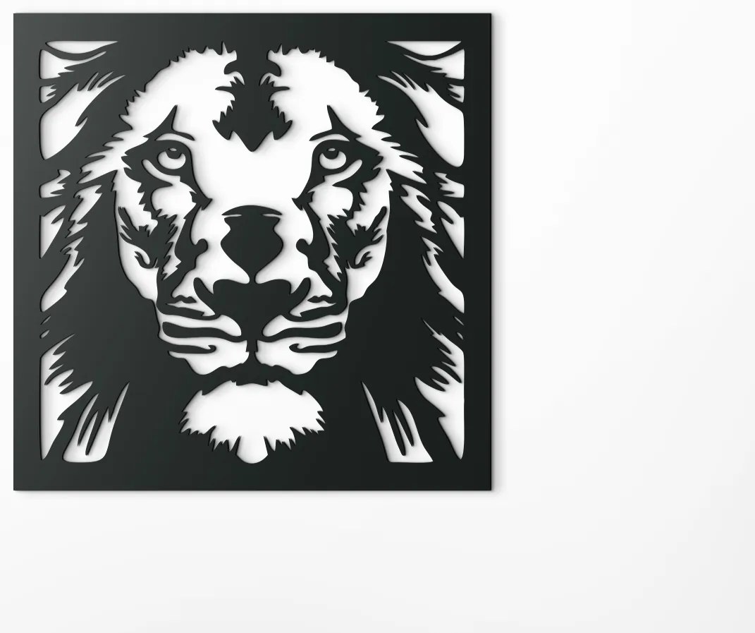 drevko Drevený obraz na stenu Lev kráľ zvierat Rozmer obrazu: 32,5 x 32,5 cm, Farba dekorácie: Čierna