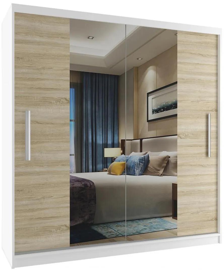 Šatníková skriňa 158cm Belini biely mat / dub sonoma s posuvnými dverami a zrkadlom ME SZP3/2/W/DS/0/AL