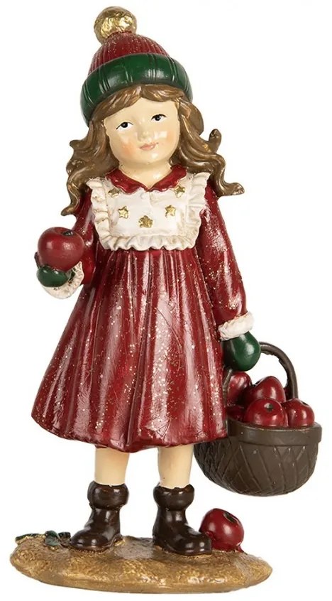 Dekorácia dievča v červenom plášti držiaci košíček a jabĺčka - 7*5*13 cm