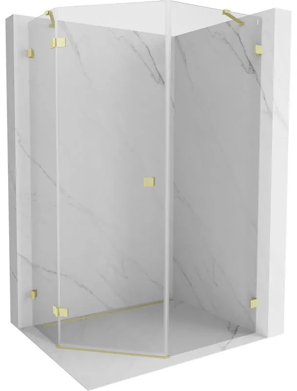 Mexen Lunar, päťuholníkový sprchový kút s ľavým sklonom 90 x 100 cm, 8mm číre sklo, zlatý matný profil, 831-090L-100P-55-00-L