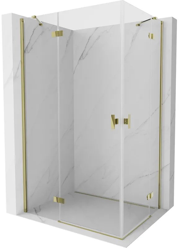 Mexen Mist-H Duo, 2-krídlový výklopný sprchový kút 115 x 80 cm, číre sklo, zlatý lesklý profil, 8A5-115L-080P-50-00