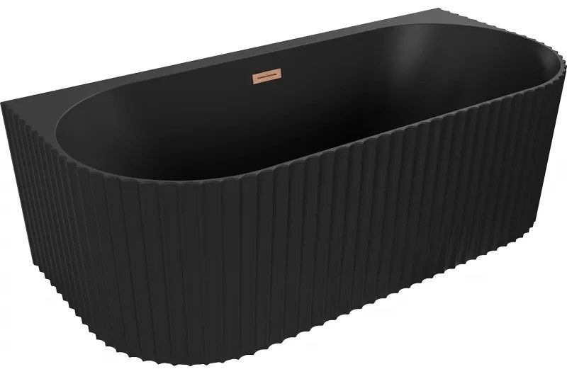 Mexen Sella, voľne stojaca vaňa ku stene, drážkovaná, 150 x 75 cm, čierna matná, medená matná, 52711507571-65