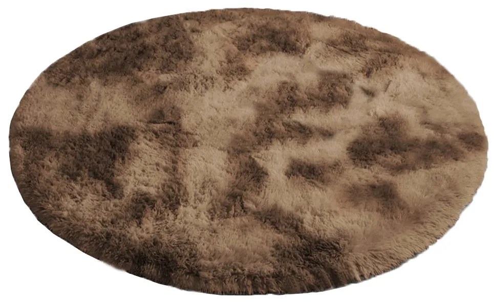 Hnedý okrúhly shaggy koberec Ombre Rozmer: 80 cm